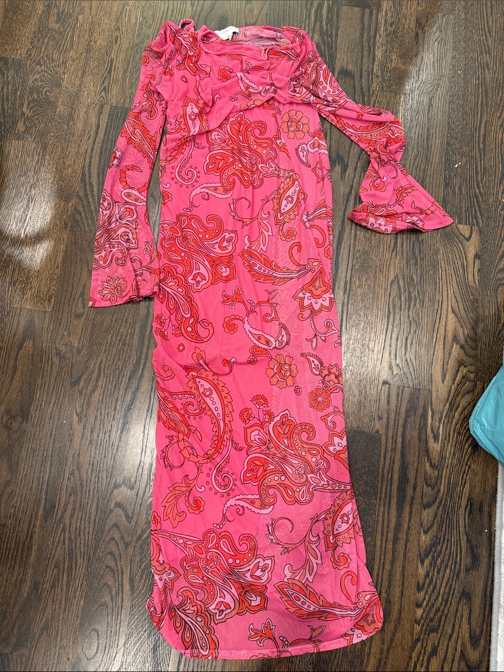 Never Fully Dressed Pink Paisley Ruffle Long Sleeve Maxi Dress